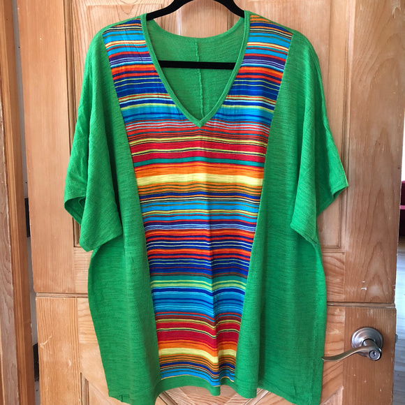 unknown Tops - Bright Green / Rainbow Striped Tee sz 2/3X unknown Tops - Bright Green / Rainbow Striped Tee sz 2/3X